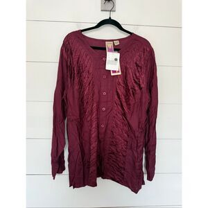 Original Anthony Women’s 1X Maroon 100% Rayon Button Down Top Blouse New Plus Si